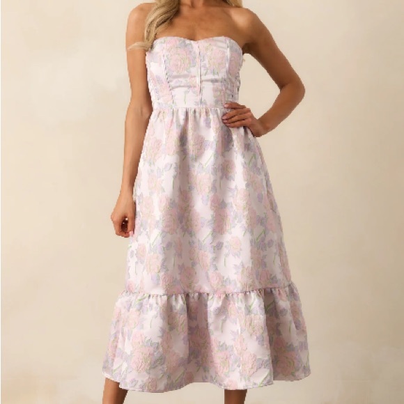 Red Dress Boutique Dresses & Skirts - Floral Strapless Midi Dress - Pink- Brand New